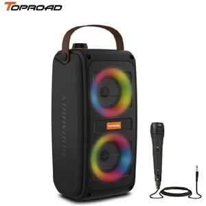 TOPROAD Bluetooth Speaker 20W Portable Wireless Boombox Bass Column Home Party Karaoke Speaker Support FM Radio LED Lights