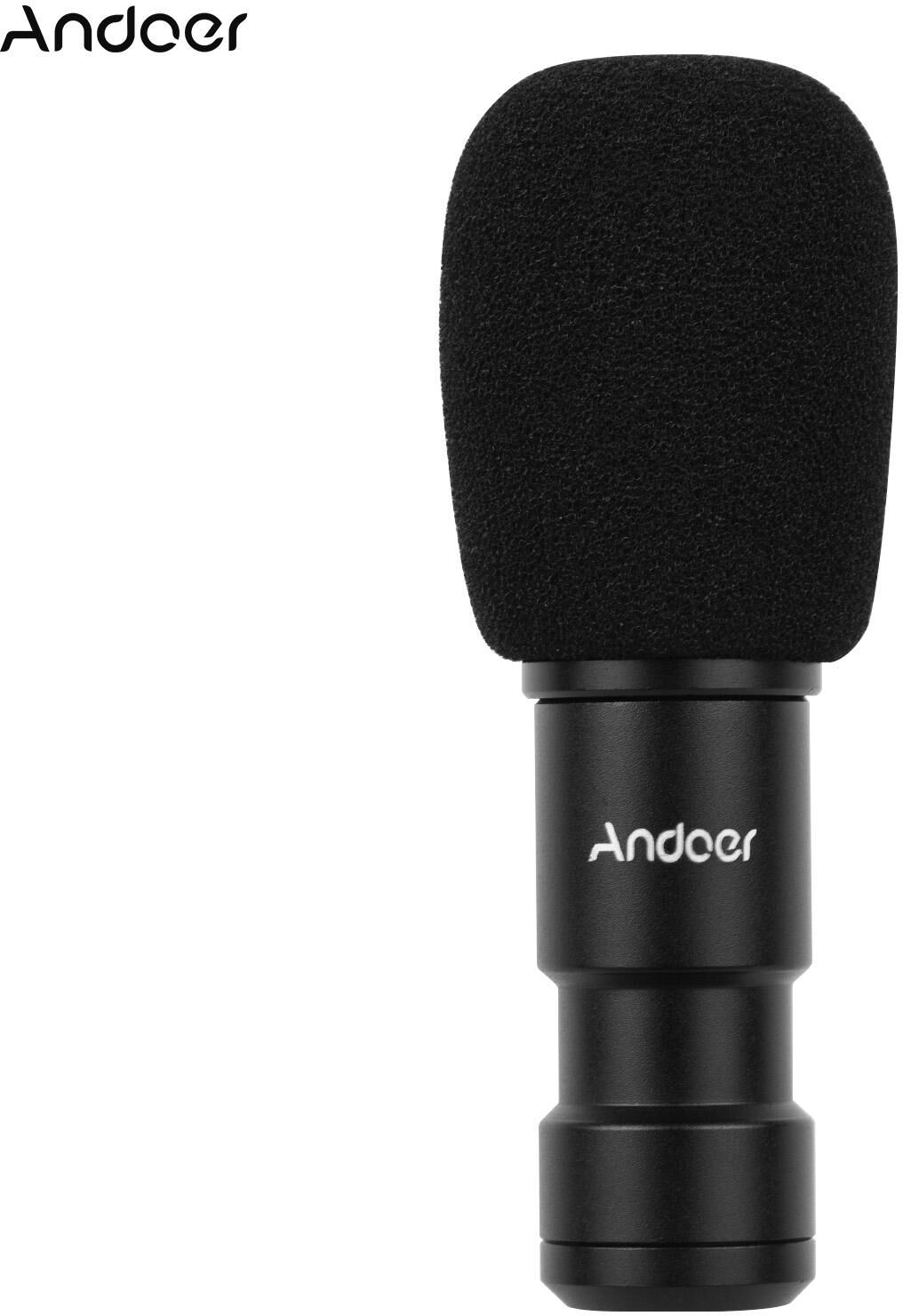 Andoer Plug-on Type-C Smartphone Microphone Video Mic with 3.5mm Monitor Interface Windscreen for