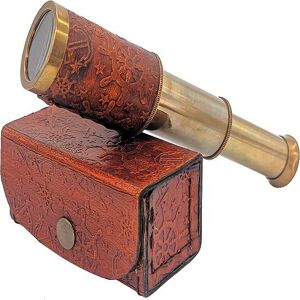 ROYAL HANDICRAFT Antique Brass Telescope Nautical Pocket Gift With Leather Case