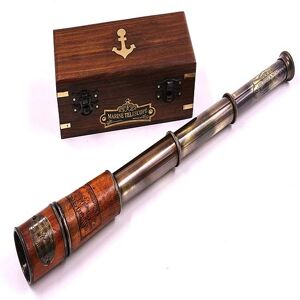 ROYAL HANDICRAFT Functional Vintage Replica Brass Nautical Antique Telescope Brass Nautical Spyglass Collectible Decor 38.1 cm.