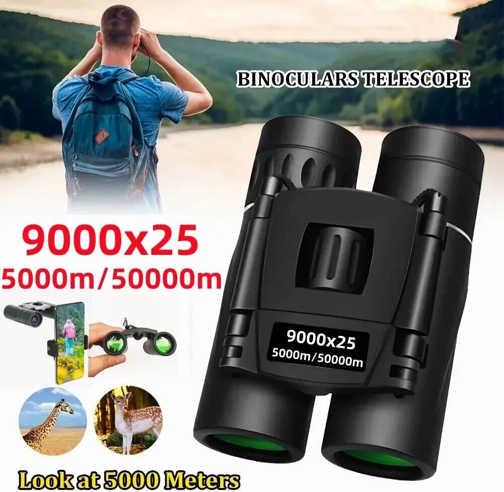 Binchi Outdoor Equipment 9000x25 HD Binoculars Monocular Long Range Folding Mini Telescope Portable BAK4 FMC Optics For Hunting Sports Outdoor Camping