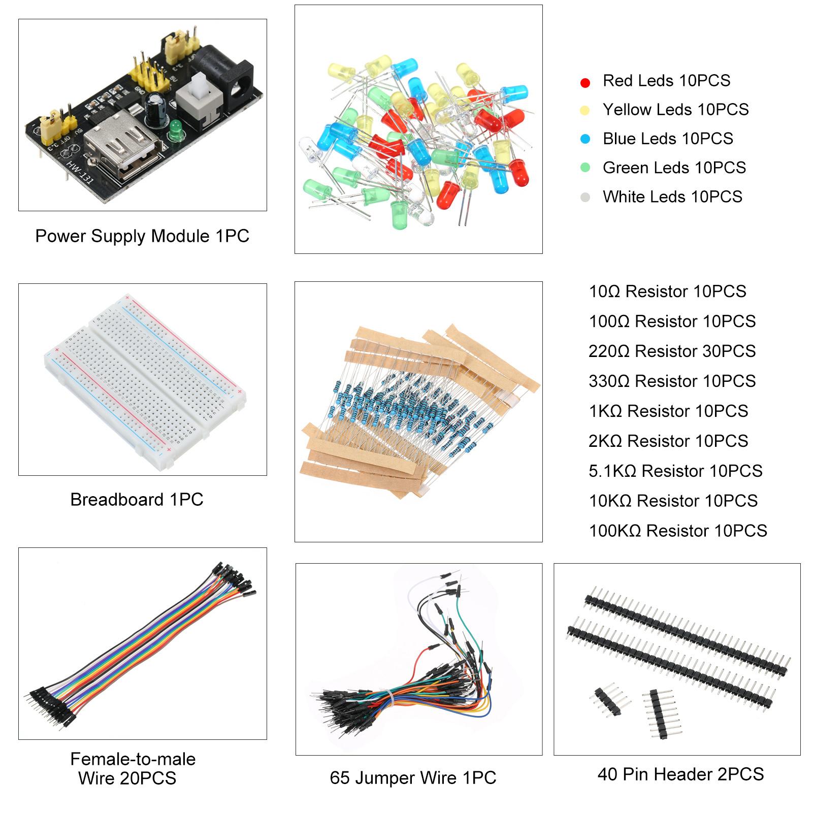 TOMTOP JMS Electronic Fun Kit Bundle with Breadboard Cable Resistor Capacitor Leds Potentiometer Replacement