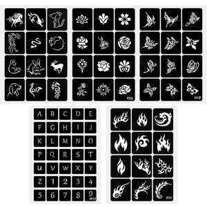 Avadar Tattoo 5/10pc Tattoo Template Letter Animal Flower for Body Art Hollowed Out Tattoo Painting Temporary Glue Adhesive Glitter Powder Kit Tattoo Art Tools