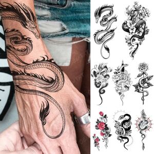 Fashion GZ Waterproof Temporary Tattoo Sticker Black Snake Dragon Totem Flash Tatto Tiger Flowers Roses Body Art Arm Fake Tatoo Men Women