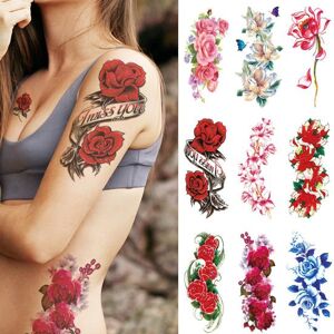 Dear Makeup 10Pcs Flower Tattoo Stickers Waterproof Eco-friendly Transfer Paper Press-on Tattoos Rose Blossom Flower Decals Women Temporary Body Art Tattoos