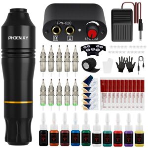 PHOENIXY Professional Tattoo Pen Kit Rotary Tattooing Machine Pen Power Supply Cartridges for Tattoo Artist