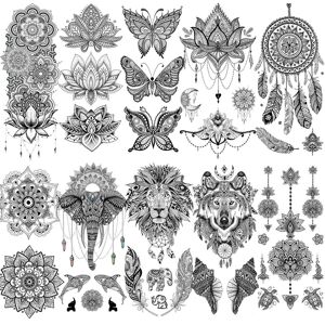 YURAN 10 Sheets Black Henna Temporary Tattoos For Women Girl Arm Tattoo Fake Mandala Flower Tribal Animals Tattoo Sticker Dreamcatcher