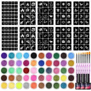 Avadar Tattoo 3pc Glitter Tattoo Glue Set Tattoo Template with Tattoo Transter Glue for Tattoo Body Art and Crystal Decoration Powder Body Painting Brush Set