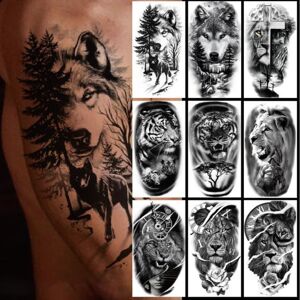 Dear Makeup 12Pcs/Set Tattoo Temporary Tattoos Stickers Realistic Lion transferable tattoos Tiger Wolf Waterproof Body Art Animal Temporary Tattoo