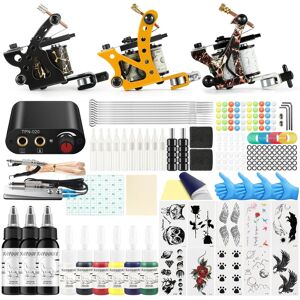 Avadar Tattoo Professional Tattoo Kit 3pc Tattoo Machines Set Coil Permanent Tattoo Ink Tattoo Sticker Tattoo Power Supply Equipment for Tattoo Body Art