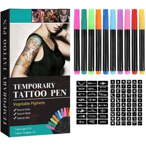 TianJinGeErLiShangMaoYouXianGongSi Temporary Tattoo Pen With Tattoo Stencils Body Marker Skin Friendly 10 Colors For Body Art Painting Drawing Pen