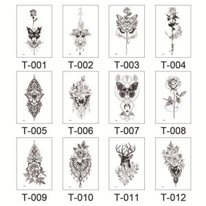 JMXD- Black-and-white Plain Flower Tattoo Stickers Wholesale for Arms, European and American Scars, Waterproof and Sexy Flower Arm Temporary Tattoos.