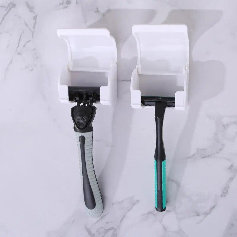 Happypilot Men Razor Hanger Shaver Holder Storage Bathroom Accessories Plastic White Free Punch Hook Wall Mounted Razor Holder