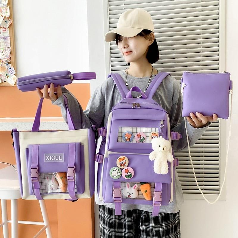 Backpack Set Kawaii Women's School Backpack Cute School Bags For Girls