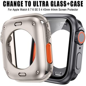 maoxiaowei Change To Ultra 49mm Cover for Apple Watch 8 7 45mm Screen Protector PC 360 Full Glass Upgrade Case IWatch Series 4 5 6 Se 44mm