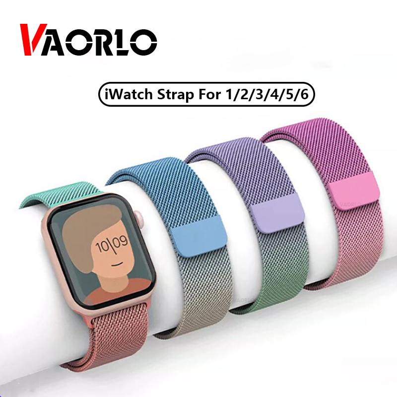 VAORLO New Milan Metal Strap Magnetic Gradient Color Stainless Steel Bracelet For iWatch 345 44mm 42mm 40mm 38mm