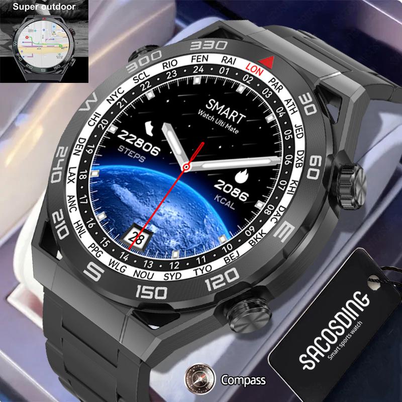 SACOSDING Smart Watch SACSDING DT Ultra Mate Smart Watch Men WEAR PRO Wristwatch Bluetooth Call Compass GPS Route Tracking NFC ECG 100+ Sports Mode Smartwatch