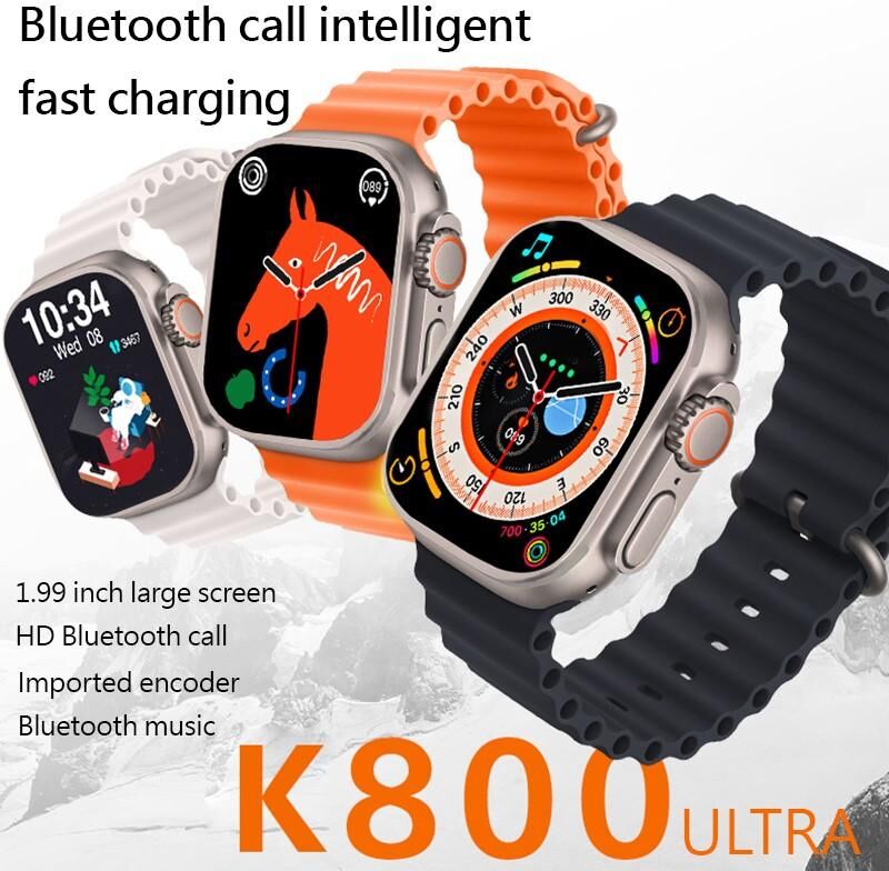 Electronic Welfare Mall K800 Ultra Smart Watches 1.99" IPS HD  Large Screen Bluetooth Call Smart Bracelet  Blood Pressure/Oxygen Heart Rate Monitor