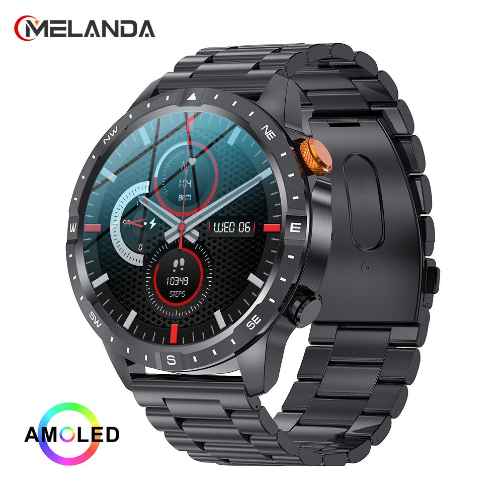 MELANDA 1.43" AMOLED Screen HD Bluetooth Call Smart Watch Men Sports Fitness Tracker Health Monitoring Smartwatch for Android ios AK57