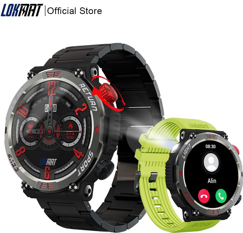 LOKMAT ZEUS 5 PRO Flashlight Smart Watch Bluetooth Calls Watch Waterproof Fitness Tracker Message Push Smartwatches for Phone