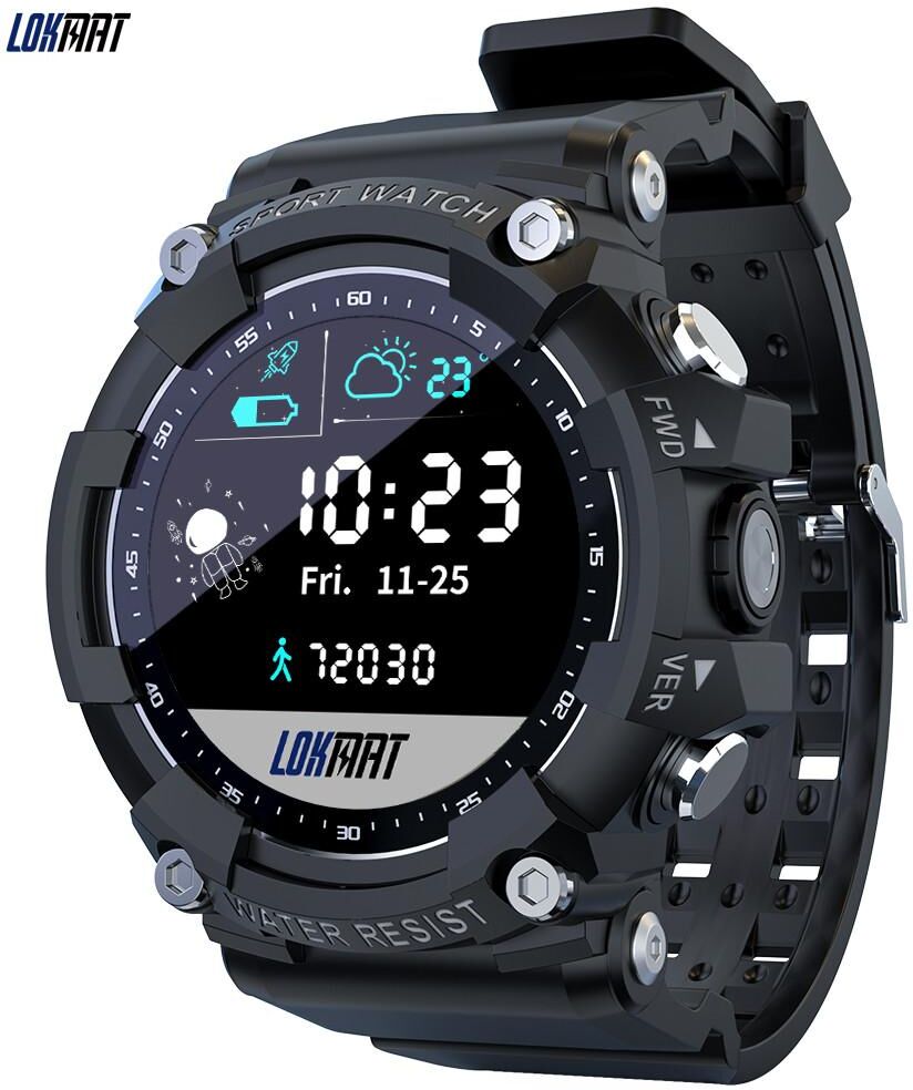 The LOKMAT Attack 2 smartwatch with a 1.28 inch screen, IP68 water protection and a step counter