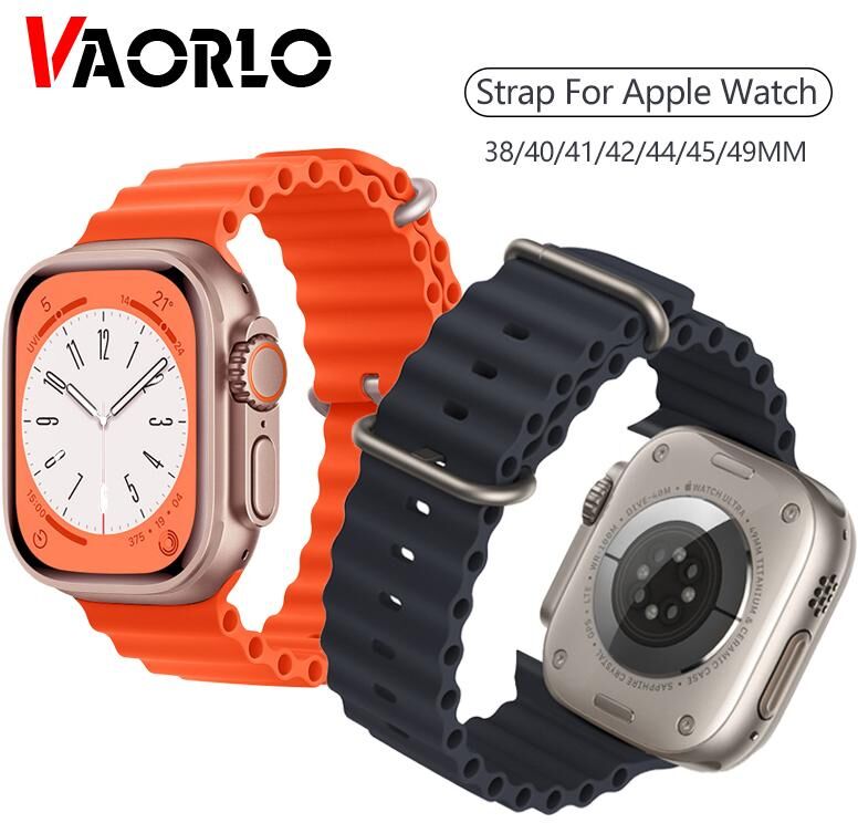 VAORLO Ocean Strap For Apple Watch Band Ultra 49mm 8 7 45mm 41mm Silicone Bracelet Wristband iWatch 6 5 4 3 SE 44mm 40mm 42mm 38mm Belt