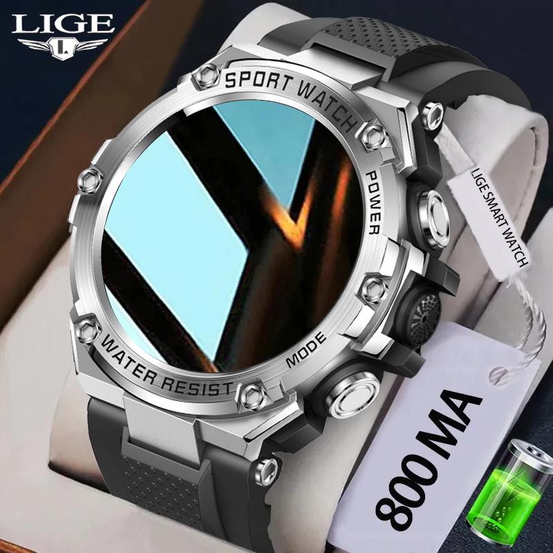 LIGE Men's Smart Watch Bluetooth Call Waterproof Sports Fitness Bracelet 1.5-inch 360 * 360HD Large Screen 800mAh Battery Smart Watch