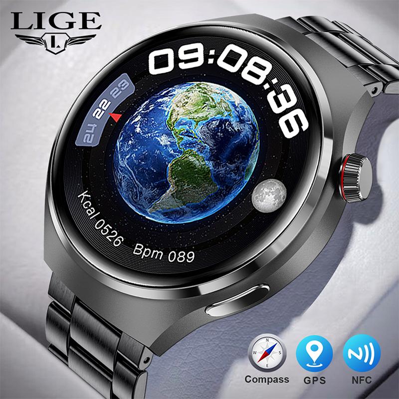 LIGE NFC Smart Watch Men Outdoor GPS Sports Fitness Bracelet Bluetooth Call Music IP68 Waterproof Smart Watch Temperature Monitoring Health Bracelet
