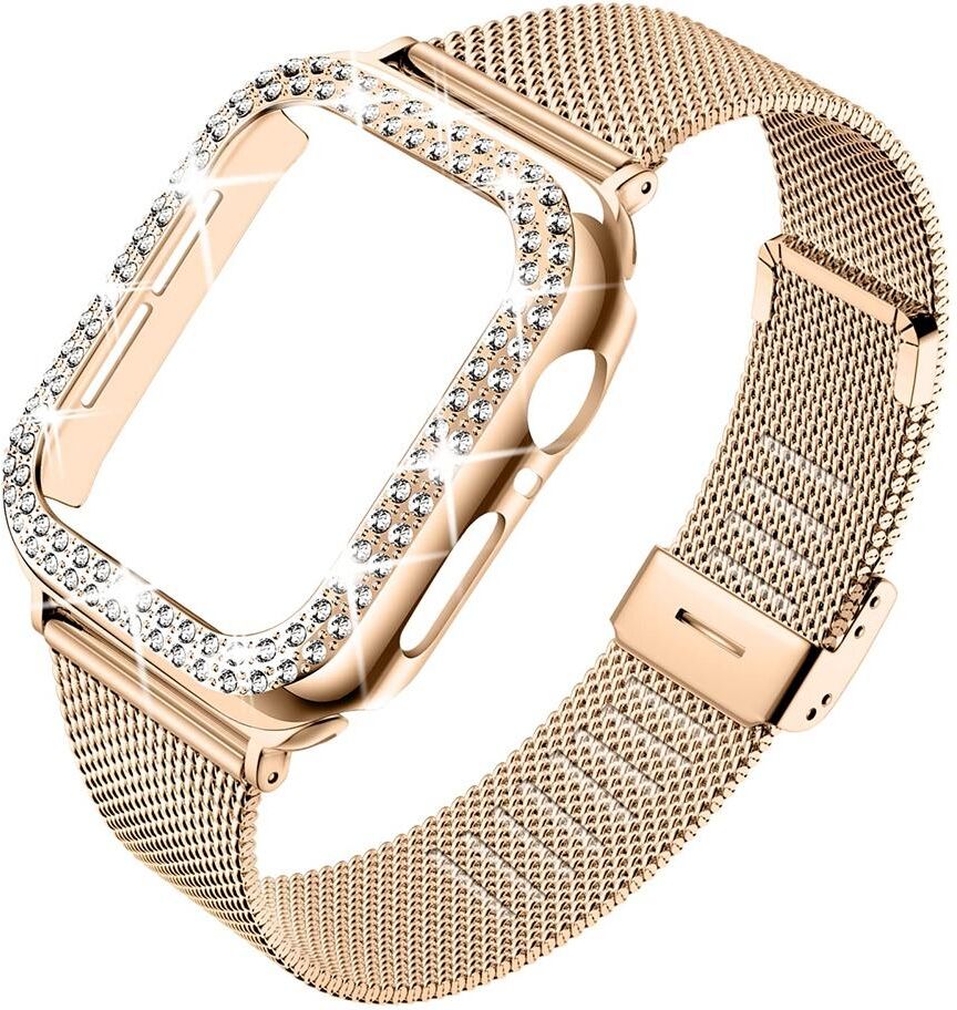 HOBBIT-3C Accessories Diamond Case+Metal Strap For IWatch Band 38mm 42mm Stainless Steel Bracelet For Apple Watch 7 45mm 44mm 40mm 41mm SE Series 6 5 4 Band