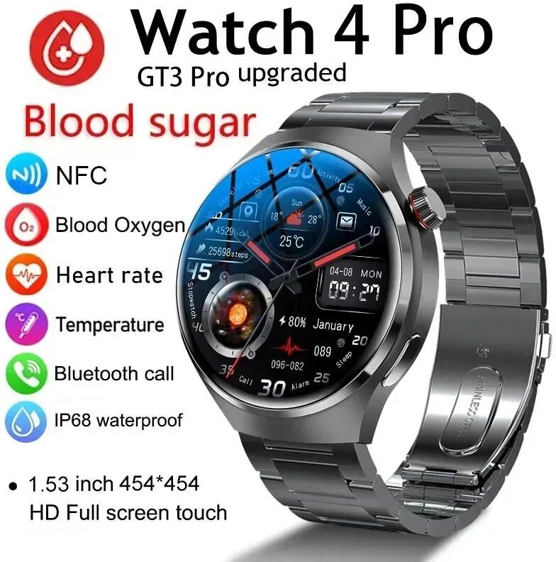 Zodvboz New GPS Smart Watch Men GT4 Pro 360*360 HD Screen Heart rate Bluetooth Call NFC IP68 Waterproof Blood Sugar Smartwatch