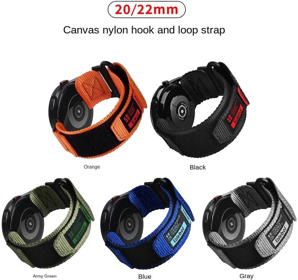 huangfu junyi 20mm 22mm Canvas Nylon Band for Samsung Galaxy Watch 4 5 6 Pro Smartwatch Strap Huawei Amazfit GTS/4/2/2S/ Outdoor Sports Metal Loop Strap Accessories