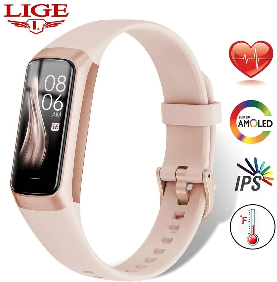 Lige New Smart Wristband Sport Fitness Tracker Smartwatch AMOLED Screen Waterproof Body Temperature Smart Bracelet For Women Men