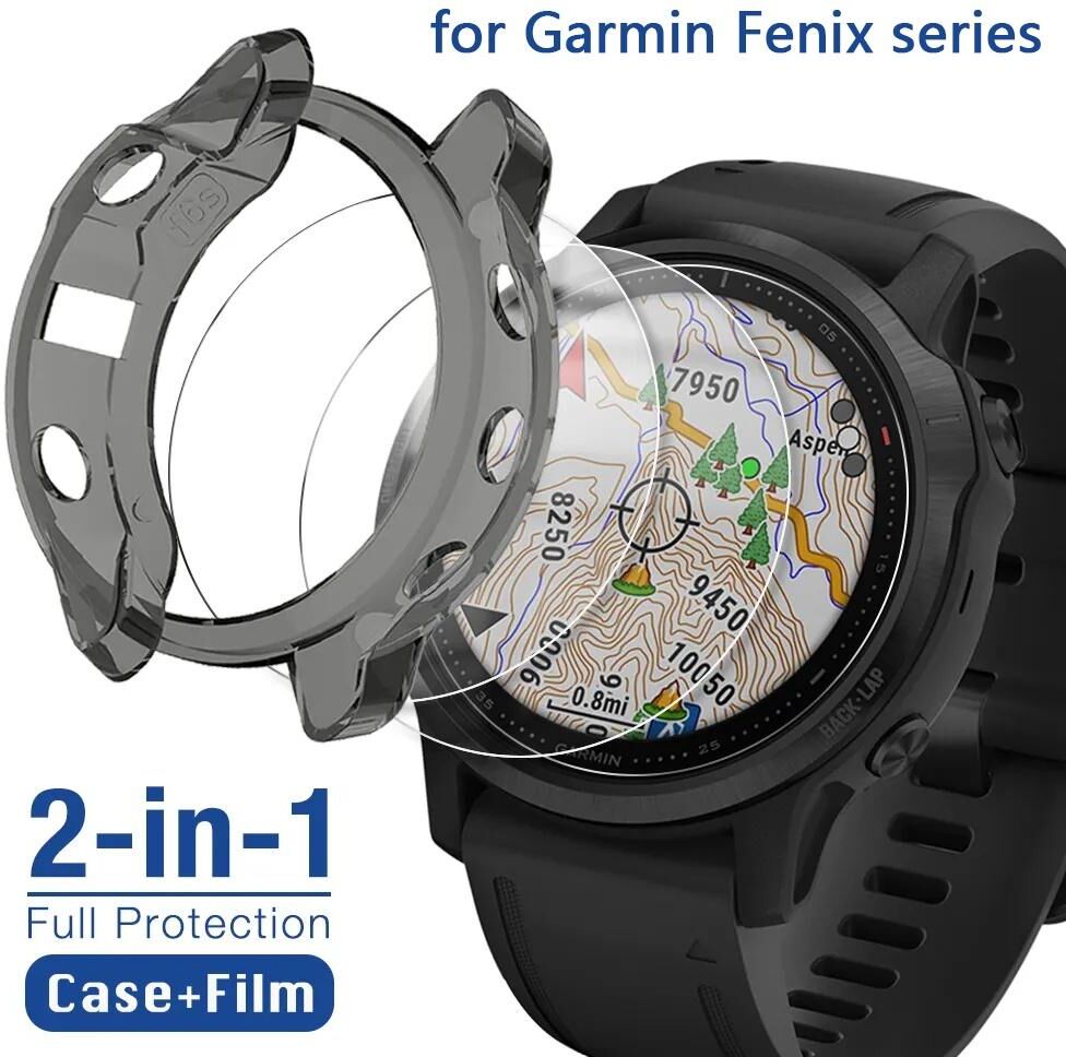 HOBBIT-3C Accessories 2-in-1 Protective Case + Screen Protector for Garmin Fenix 7 7S 7X 6 6S 6X Pro 5 5S Smart Watch Silicone Cover & Tempered Glass