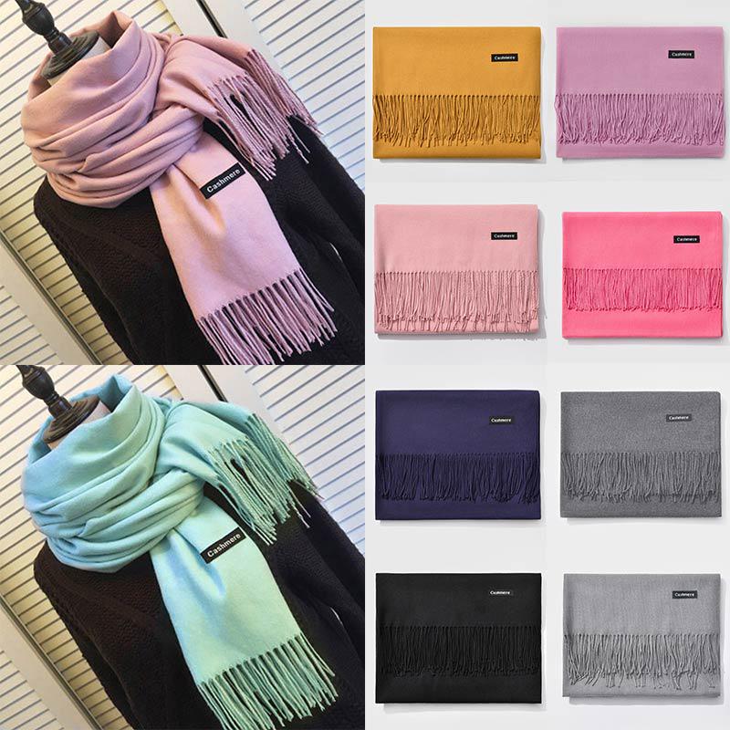 Lingerie Women Men Pure Color Pashmina Wool Cashmere Scarf Shawl Unisex Accessories