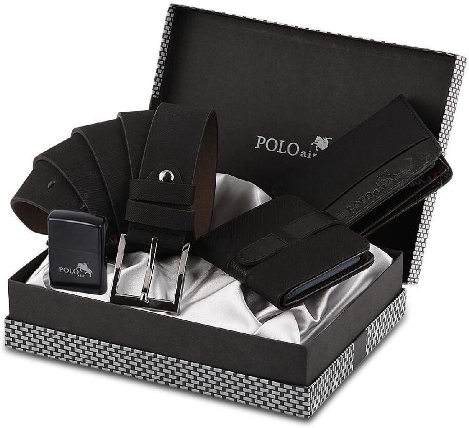 Palmiye Clothing & Footwear & Accessories Men's Set Wallet Belt Card Holder Petrol Lighter Black Set