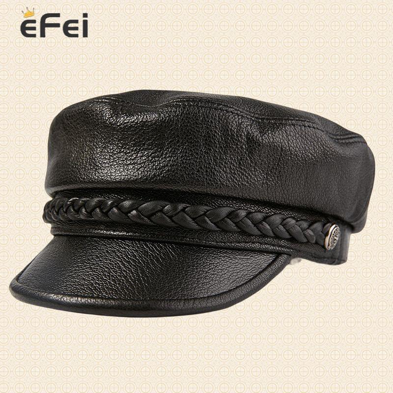 ZF Be Cowhide Leather Hat Middle-aged and Old Men Autumn and Winter Student Youth Duck Tongue Navy Flat Top Military Hat