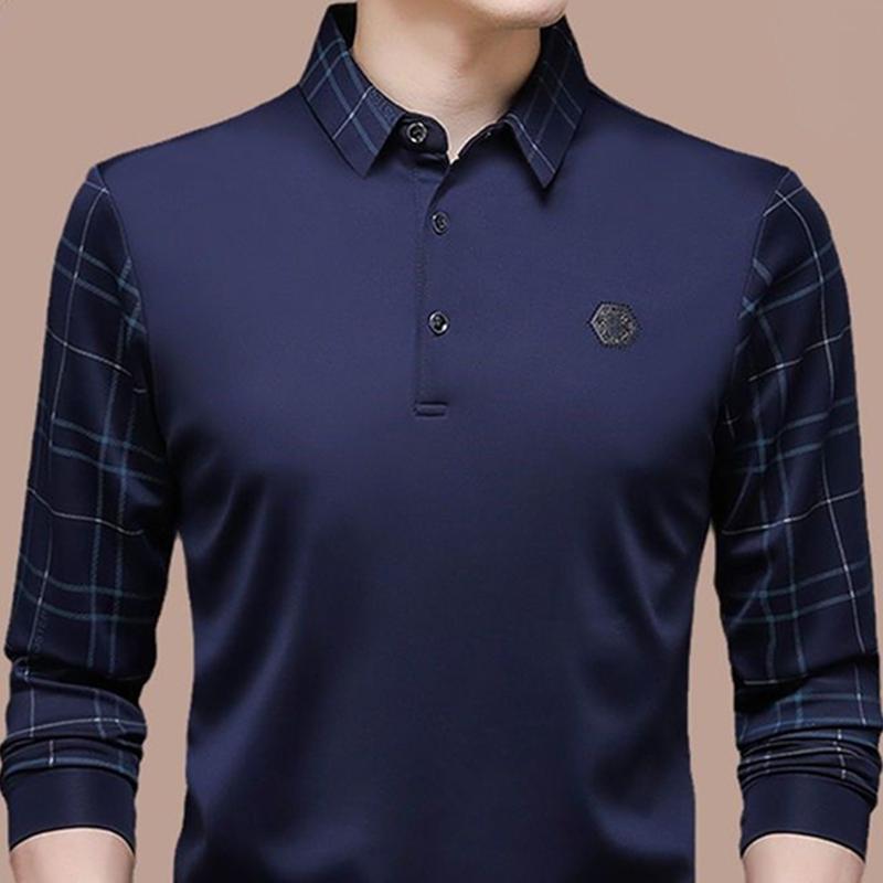 haojun Men's Clothing Polo Shirt For Formal Business Occasions, Fashionable Polo Shirt With Solid Collar And Long Sleeves.