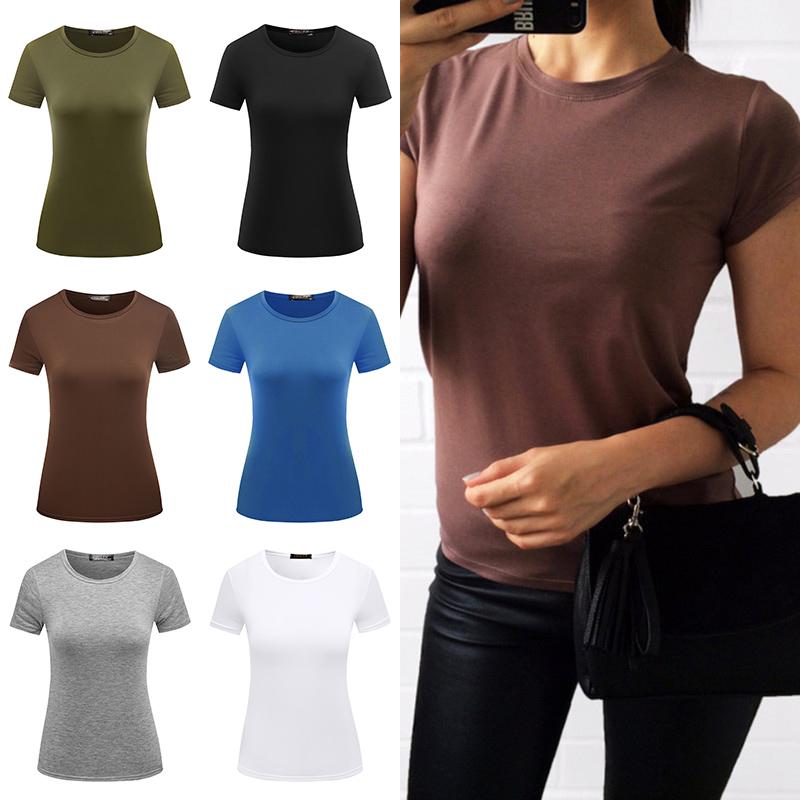 Lingerie Fashion Women Elastic Basic Plain T Shirt Female Casual Tops Short Sleeve Solid T-shirt