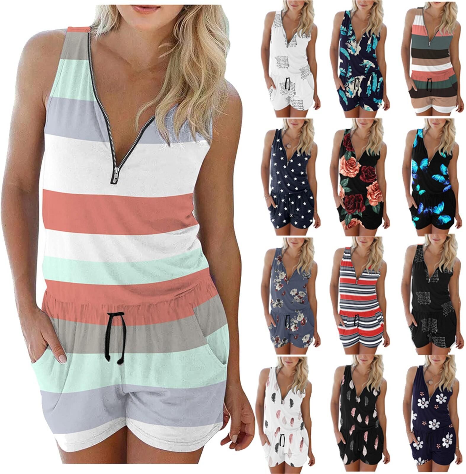 Electronics Gadgets Ladies Casual Stripe Print Sleeveless Jumpsuit