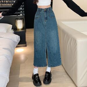 MODIQUE Autumn New Women Casual Vintage A-Line High Waisted Denim Long Skirt Female Loose Solid Color Sweet Distressed Blue Skirt Winter