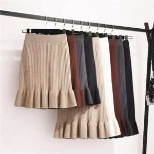 senmiao selection Women's Thick Knit Skirt Short Autumn/winter Slim Skirt with Ruffled Edge One Step Fishtail Wrap Hip Skirt