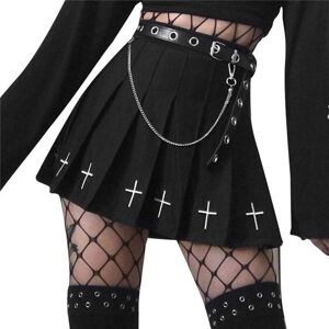 LeGoU Women Fashion Women Mini A-Line Pleated Skirt Punk Harajuku Sexy Summer Striped Casual Gothic Cute Sweet Skirts Hip Hop High Waist Streetwear