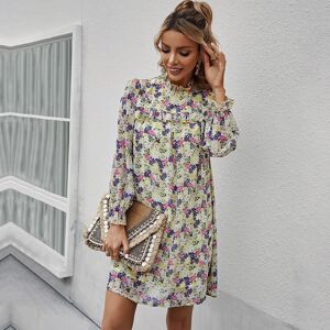 Hi Dawn Spring Summer Loose Floral Short Women Casual Ruffles Half High Collar Ladies A Line Oversize Print Dress