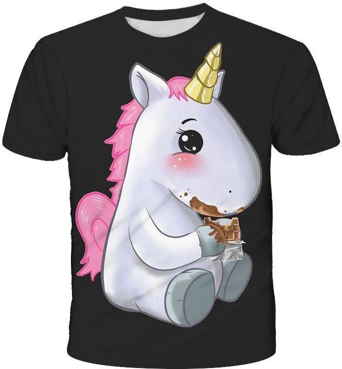 ULao Summer Children's Pink Unicorn 3D T-Shirt Teenagers Clothes Baby Cartoons Anime Popular Print Tshirts Clothing For Girl Tee Top