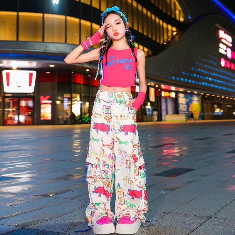 TONG Z TING Children's Jazz Dance Clothing Cool Girl Open Navel Vest Set Girl Summer Performance Clothing