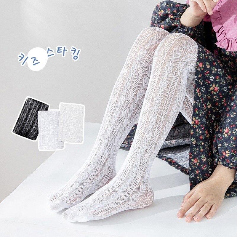 Sunshine kids clothing Girls Cute Flower Mesh Net Pattern Thin Tights Solid Color White Black Pantyhose Stockings For Kids Children Girl Summer 1-8Y