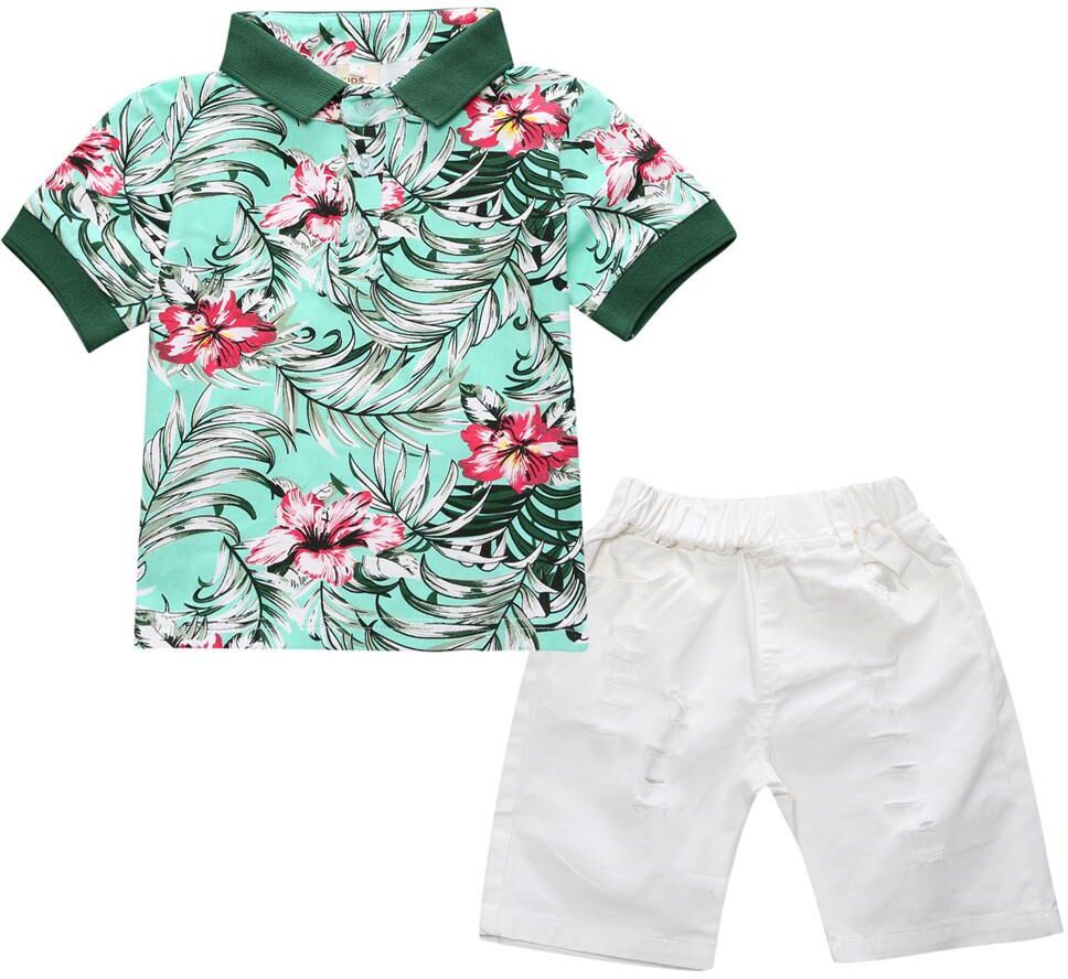 SALSPOR Children's Clothing Boy Summer Suit Fashion Casual Short-sleeved Shirt Shorts Two-piece