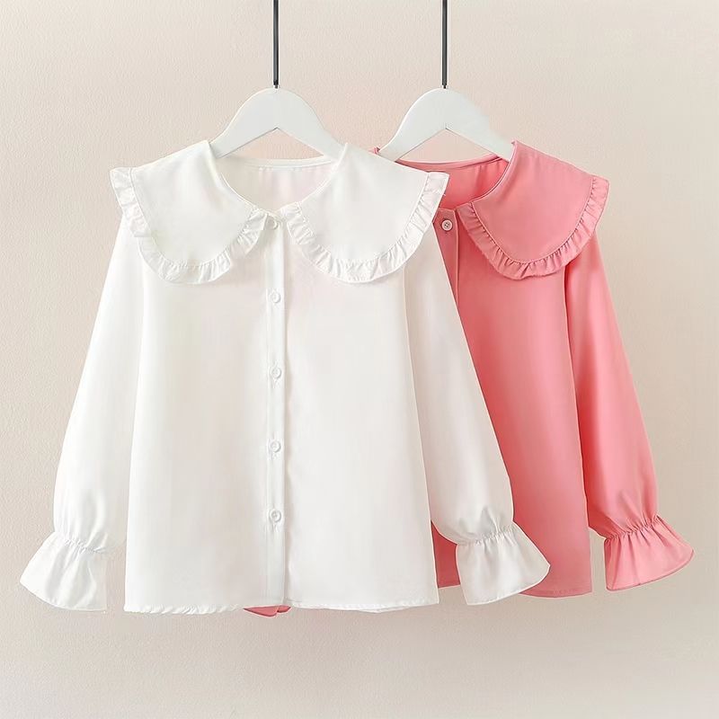 YUBAOBEI Girls Long Sleeved Blouse Doll Collar Autumn New Young Children's Clothing Korean Teen Girls Button White Shirts Spring Tops