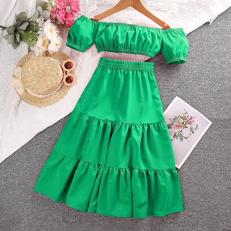 good pineapple Girls Dress 6-12 Y+ Summer Dress Children's Clothing New Fashion Floral Short-sleeved Top + Skirt Suit