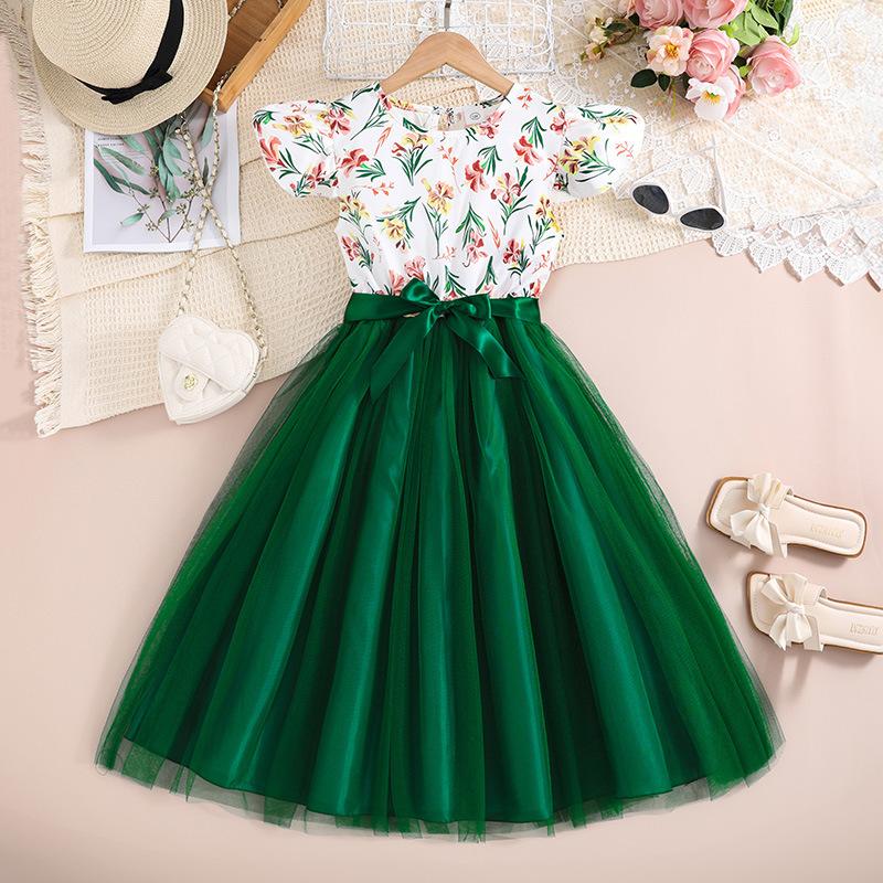 happy going Spring/Summer Girls' Clothing 6-12 Y New Girl's Fashionable Flying Sleeves Princess Dress Children's Dress
